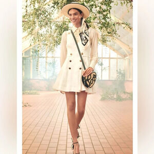 Zimmermann Lovestruck Gold Buttoned Linen Mini Dress Sz 3 US 10 White nwt